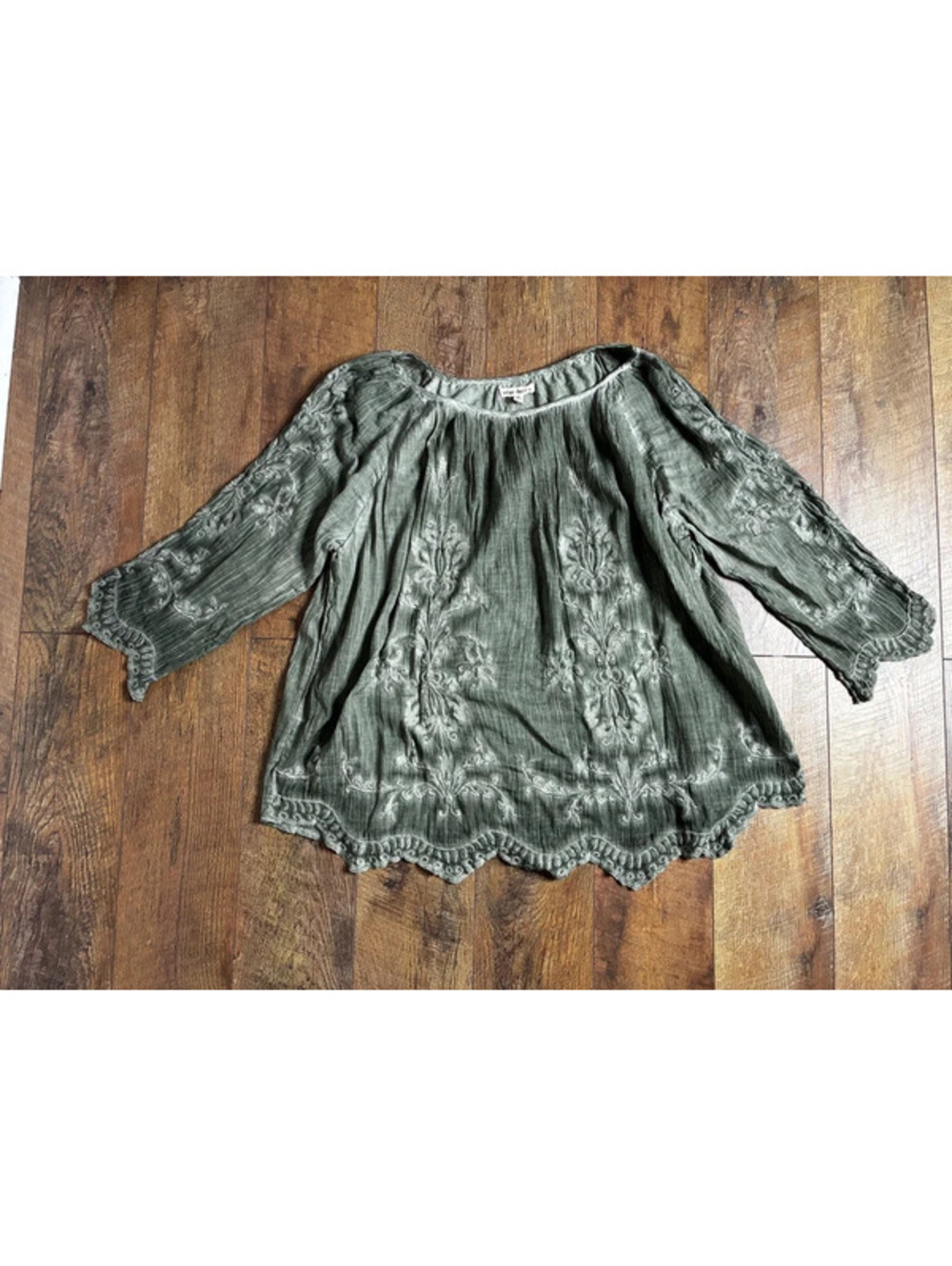 Indigo Thread Co. Boho Embroidered Green Tunic Top 1X Y2K Whimsigoth Fairygrunge